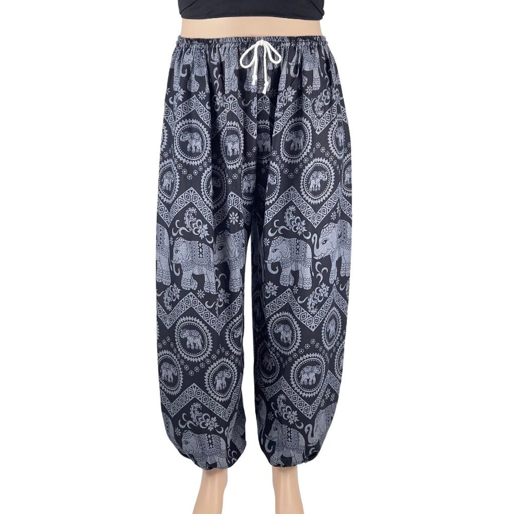 Women's 3XL Gray Harem Boho Pants Comfy Hippie Loungewear Trousers - Plus Size